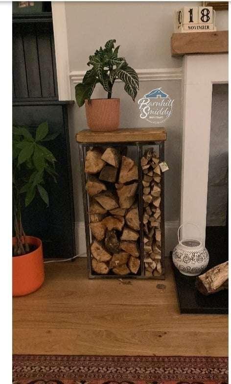 Wallace Log Holder Table with Kindling Side Panel