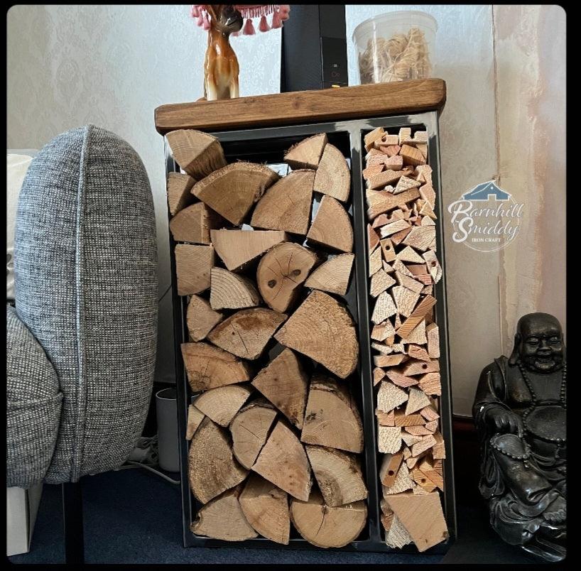 Wallace Log Holder Table with Kindling Side Panel