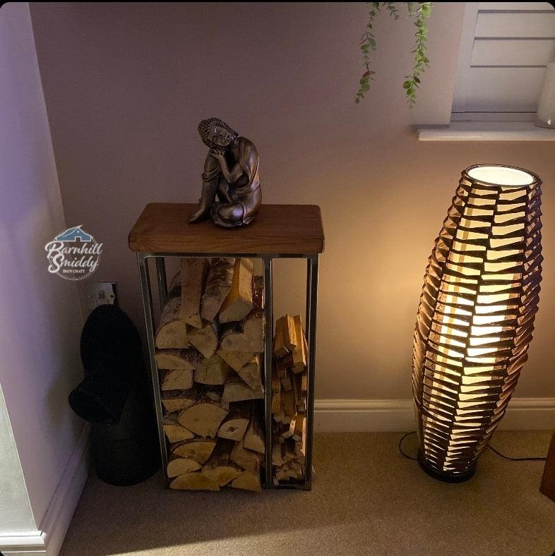 Wallace Log Holder Table with Kindling Side Panel