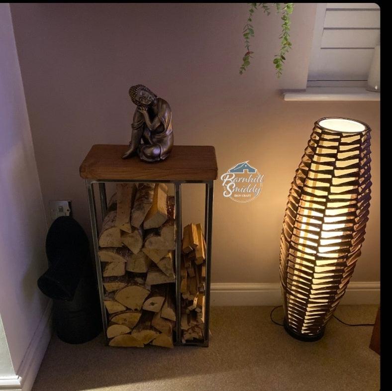 Wallace Log Holder Table with Kindling Side Panel