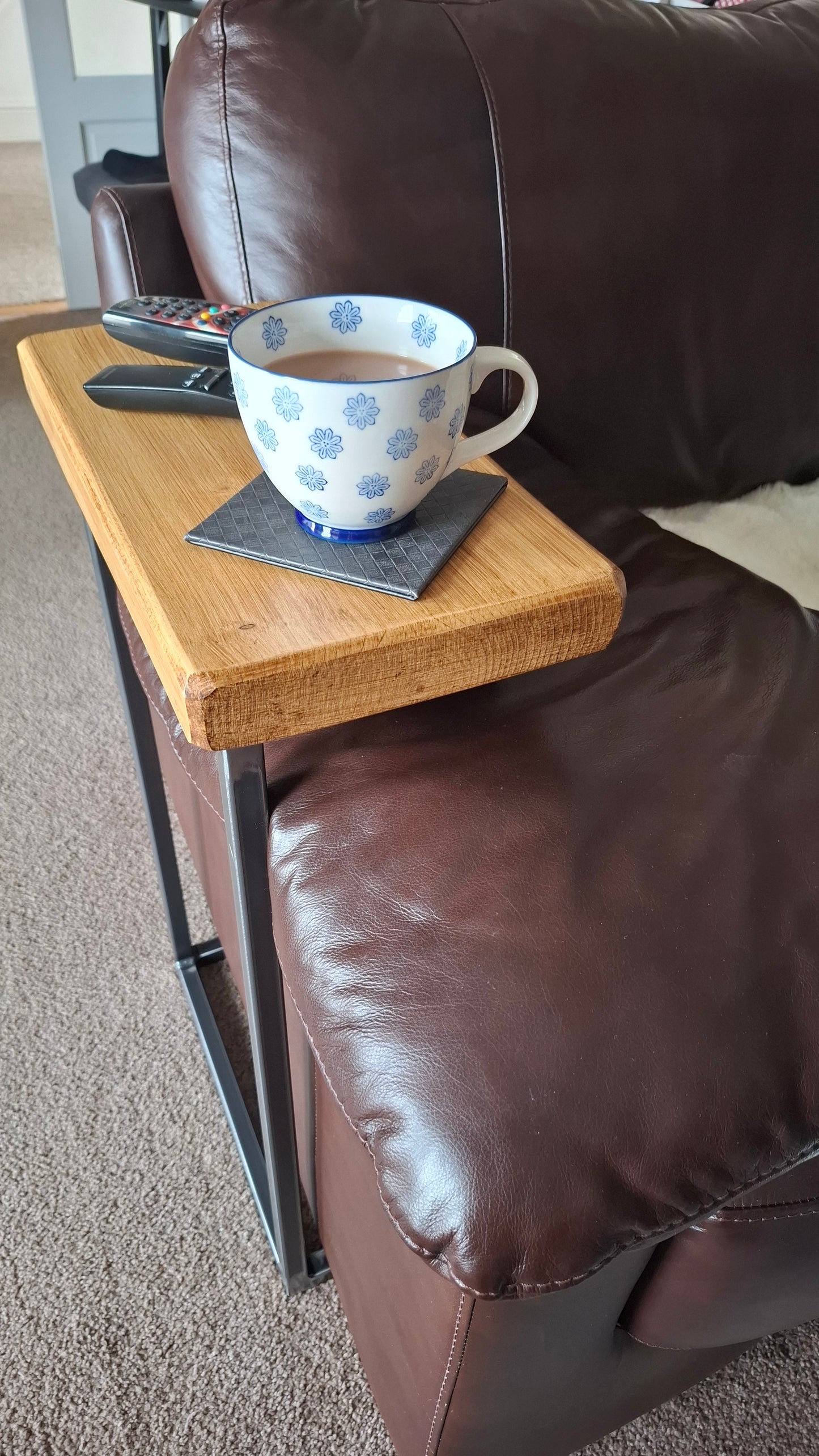 Tweed C-Shaped Sofa Settee Table/Side Table over armrest