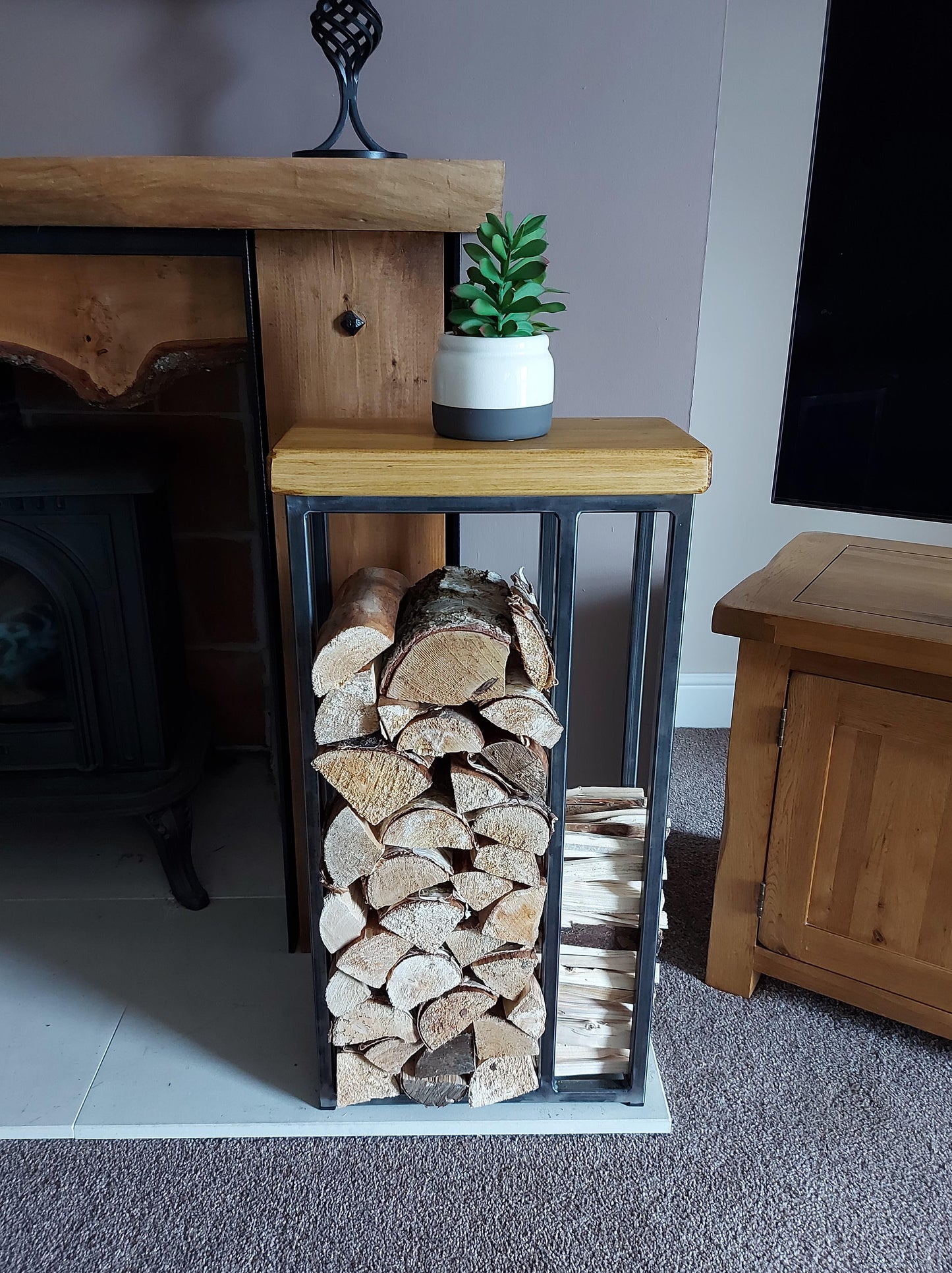 Wallace Log Holder Table with Kindling Side Panel