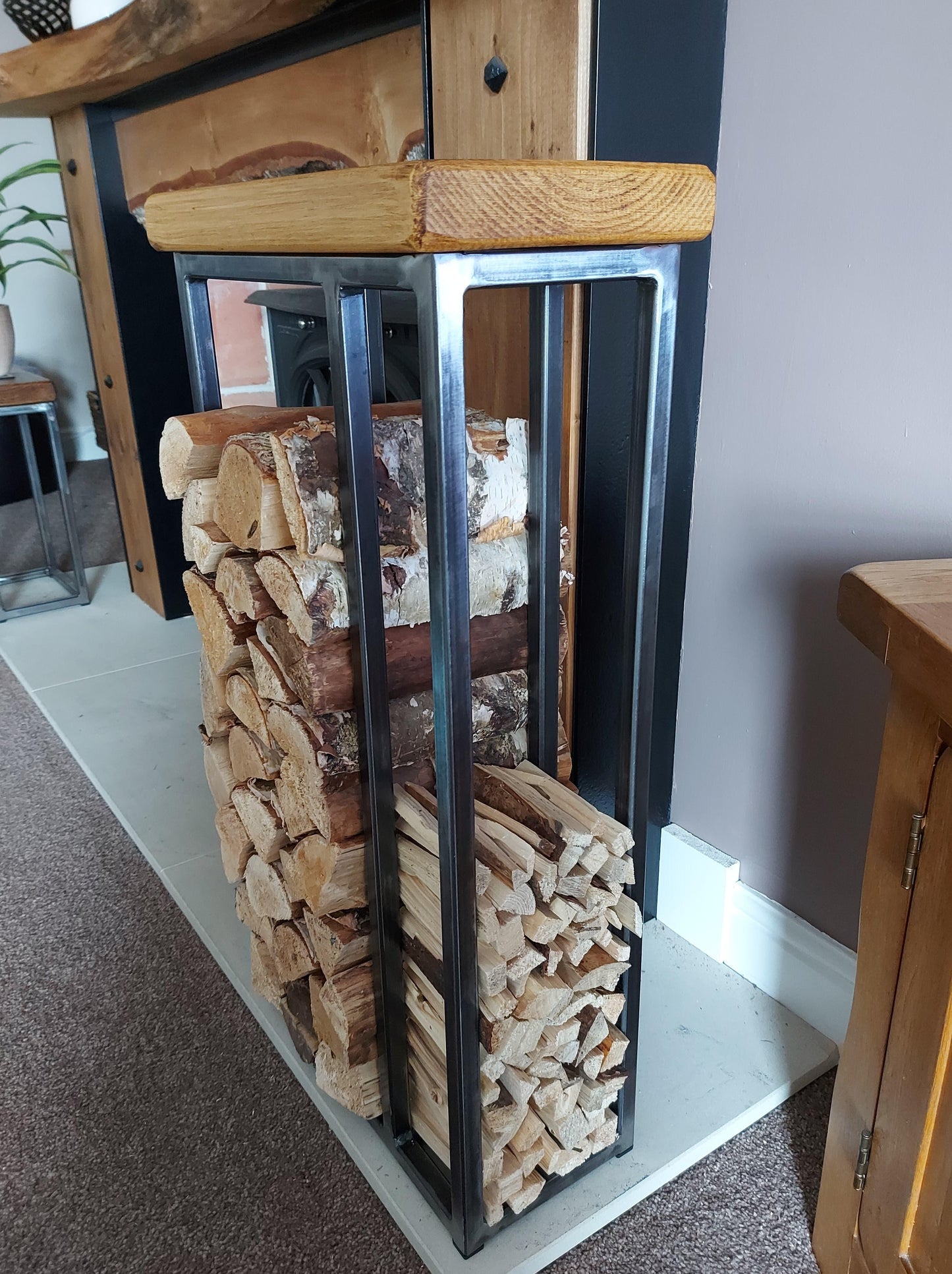Wallace Log Holder Table with Kindling Side Panel