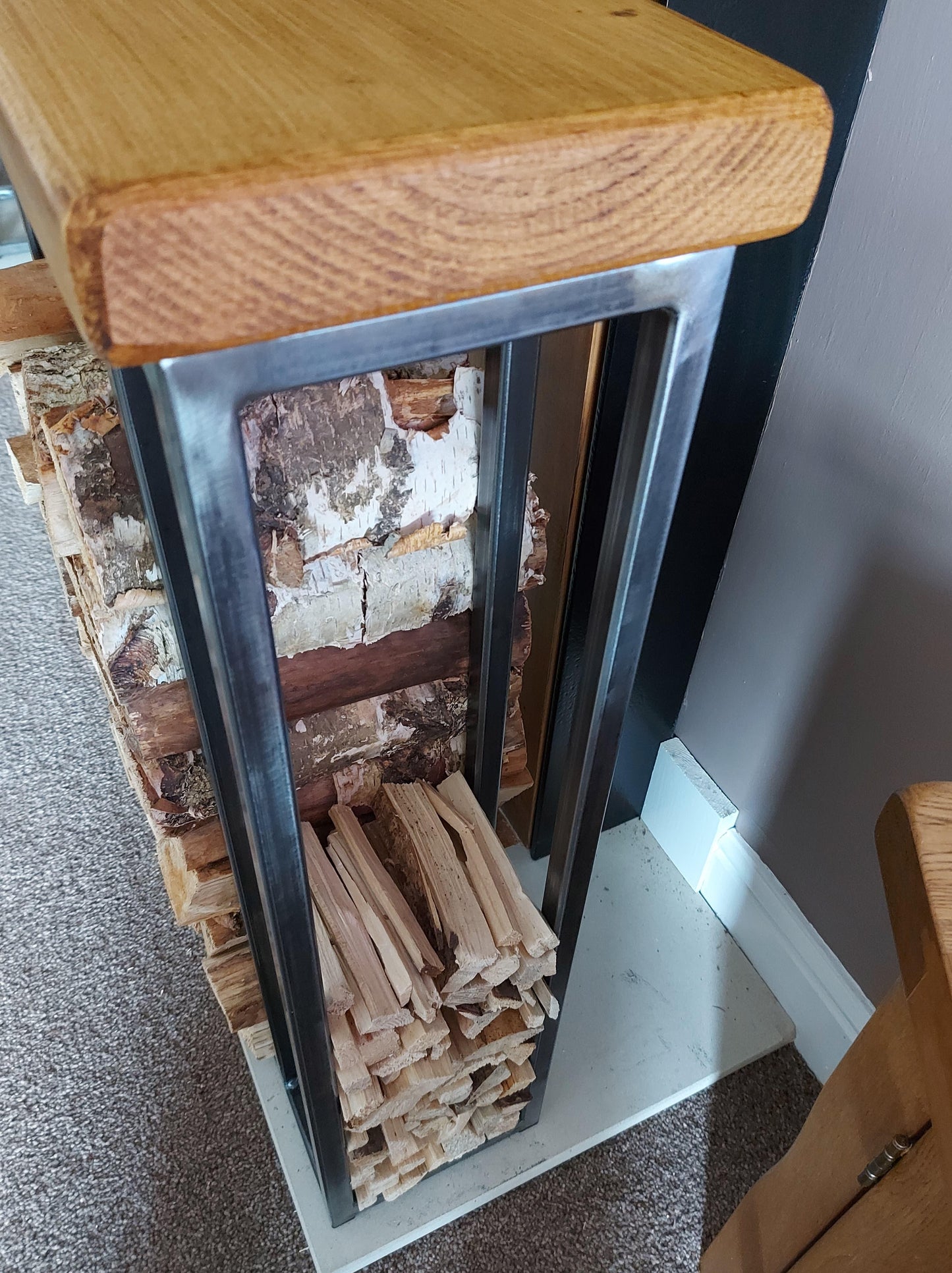 Wallace Log Holder Table with Kindling Side Panel