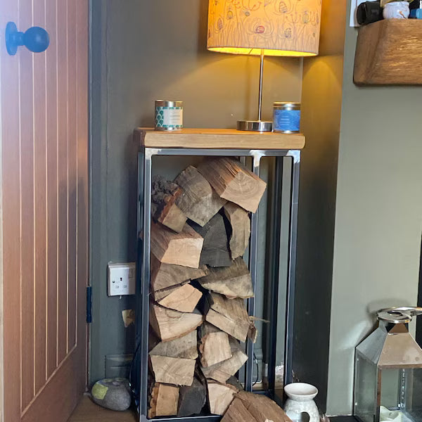 Wallace Log Holder Table with Kindling Side Panel