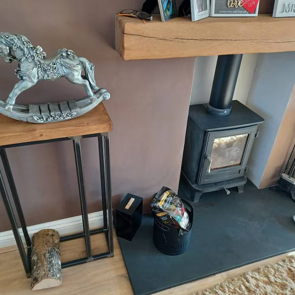 Wallace Log Holder Table with Kindling Side Panel